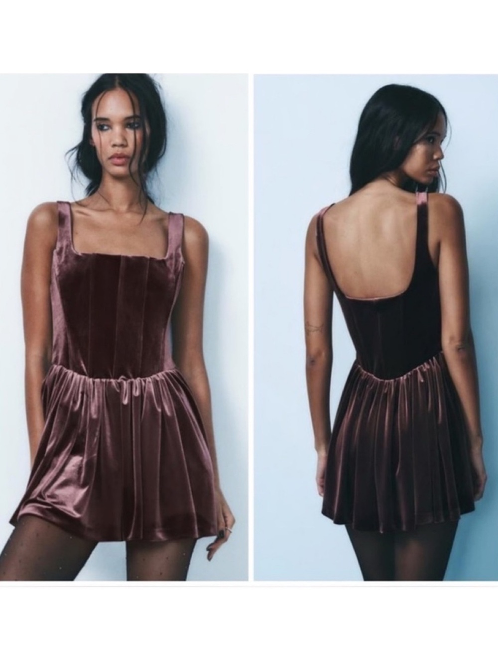 NWT ZARA Velvet Bustier Mini Dress M Purple